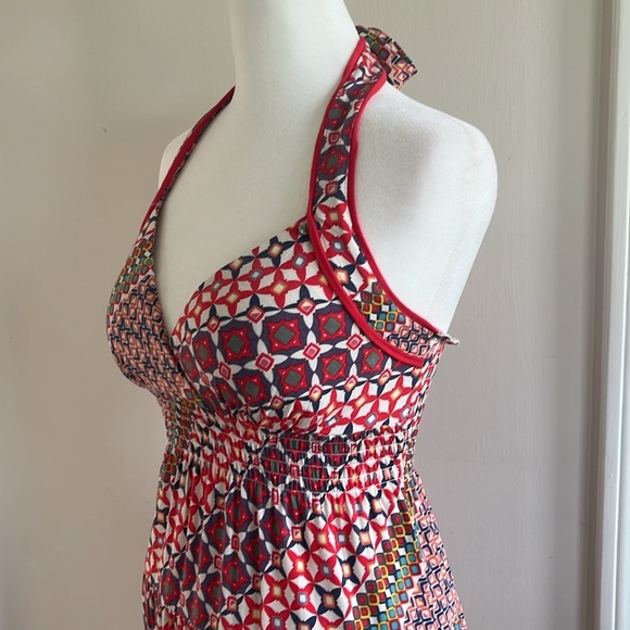 GUESS Y2k printed halter babydoll dress stretch fairy rockabilly 60s 70s small - Picture 2 of 11